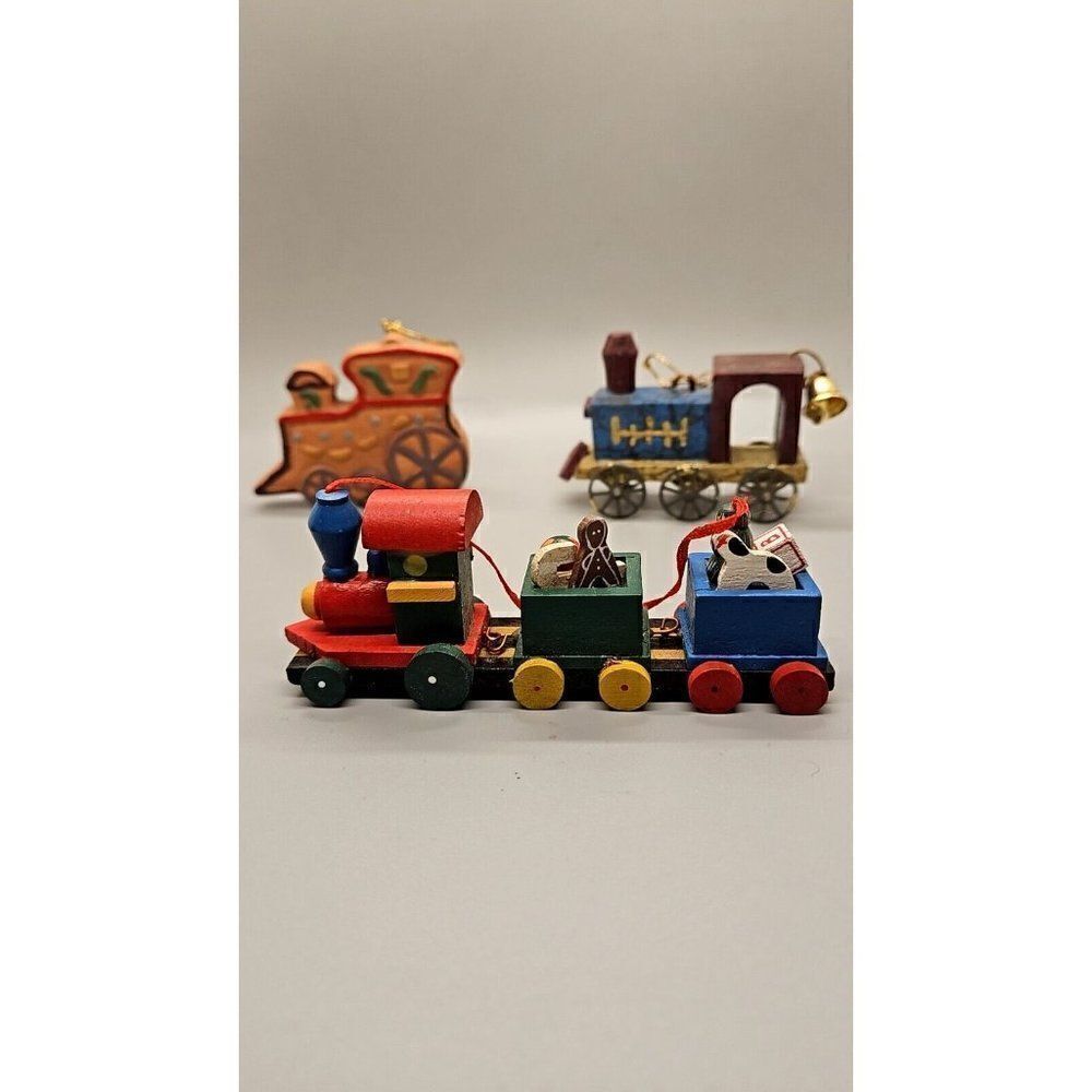 Lot of (6) Vintage Wooden Train Christmas Tree Ornaments